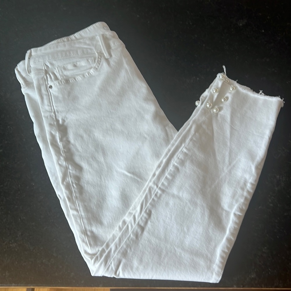 White high rise skinny ankle jeans